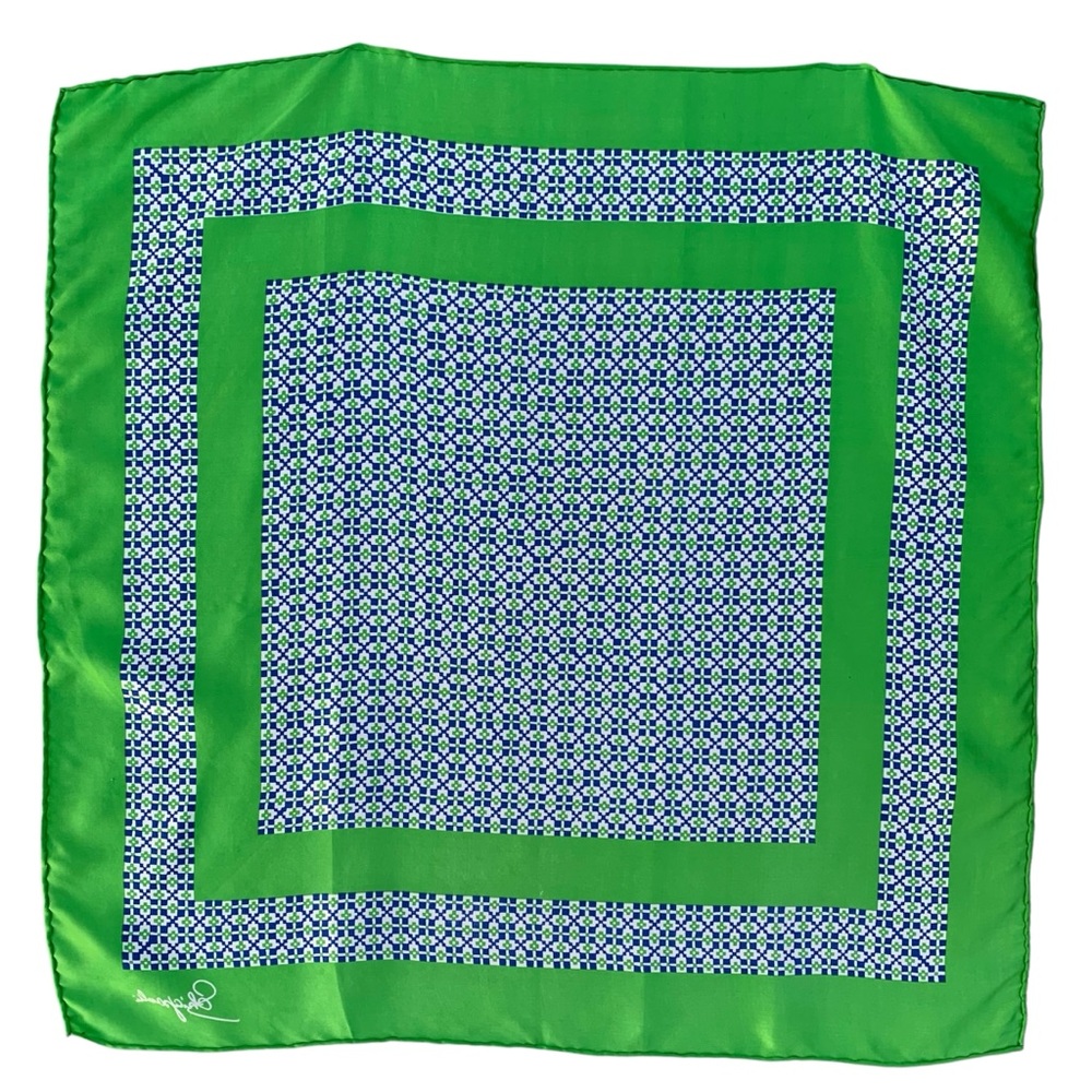 Elsa Schiaparelli Vintage Blue and Green Silk Blend Signed Scarf ~ 22” Square - Picture 3 of 5